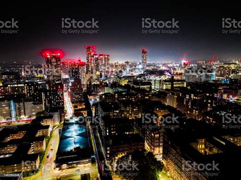 City Centre Manchester At Night Stock Photo - Download Image Now ...