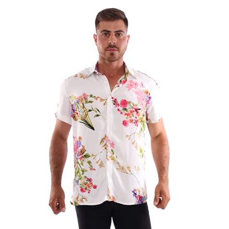 Camisa Masculina Slim Manga Curta Flores