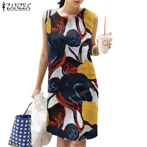 Zanzea Women Vintage Sleeveless O Neck Dark Check Print Hem Split Dress