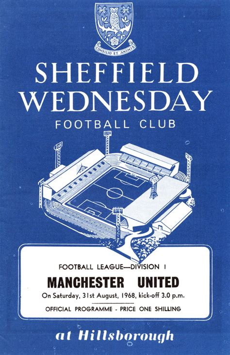 31st August 1968 Sheffield Wednesday V Manchester United Football