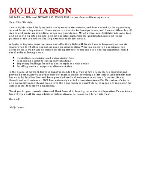 Best Firefighter Cover Letter Examples Livecareer