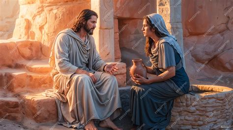 Premium Photo Jesus And The Samaritan Woman At The Well Biblical History