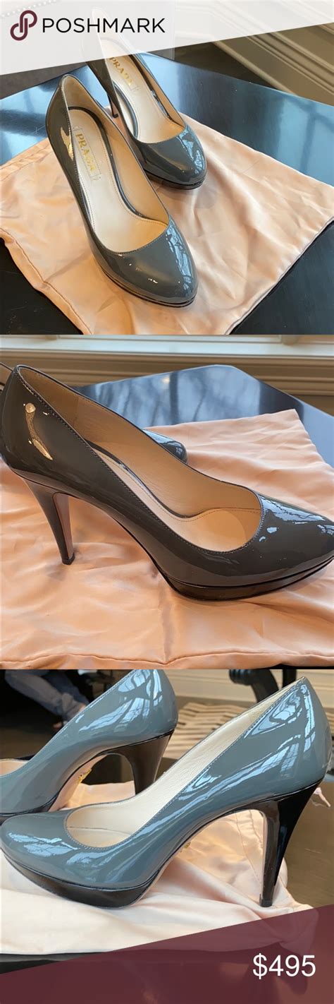 Prada Grey Patent Pumps With Black Soles Shoes Women Heels Prada