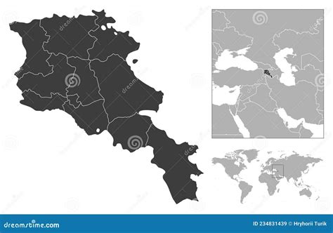亚美尼亚详细的国家概要和世界地图位置 向量例证 插画 包括有 空白 详细 灰色 大陆 高度 234831439