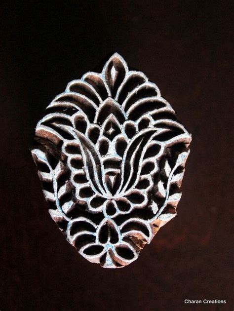 Hand Carved Indian Wood Textile Stamp Block Floral Motif Indian