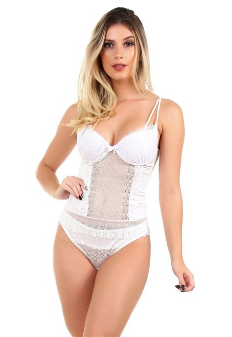 Lingerie Corpete Bojo Em Microfibra E Renda Milla Branco Imi