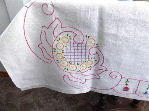 Embroidered Tablecloth Hand Made 1930s Tea Cloth Bridge Cloth Table