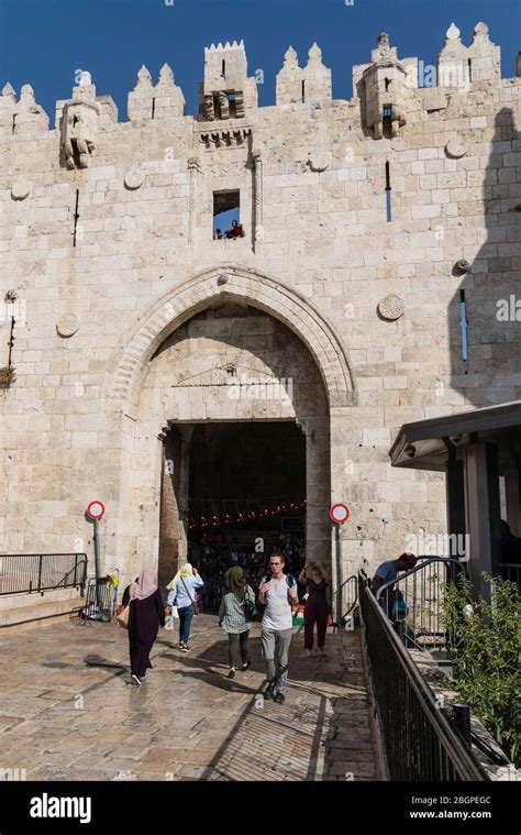 Israel, Jerusalem, The Damascus Gate on the north side of the Old City. The Old City of ...