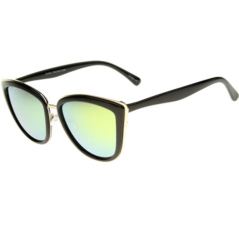 High Fashion Metal Outer Frame Color Mirror Lens Oversized Cat Eye Sun