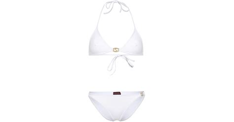 Gucci Interlocking G Plaque Bikini In White Lyst