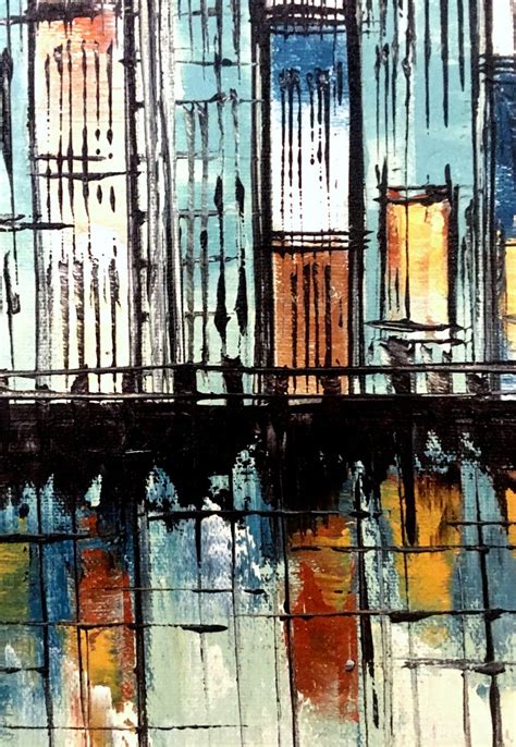 Mid Century Modern Original Oil On Canvas Cityscape Painting By