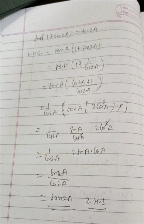 Prove that ^2A+sec^2A ^2A-sec^2A = 1 + tan^2A1 - tan^2A