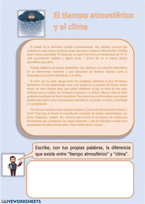 Diferencia Entre Tiempo Atmosférico Y Clima Worksheet Live Worksheets