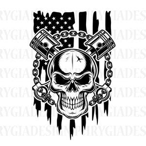 Skull With Crossed Engine Piston Svg Png Us Flag Svg Skull Svg