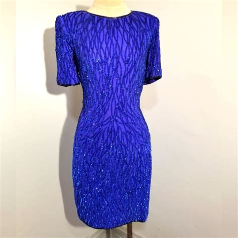 Stenay Dresses Vintage Blue Sequin Stenay Dress Silk Beaded Formal