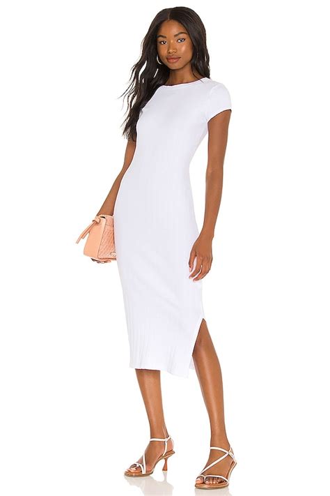 Enza Costa Rib Cap Sleeve Midi Dress In White Revolve