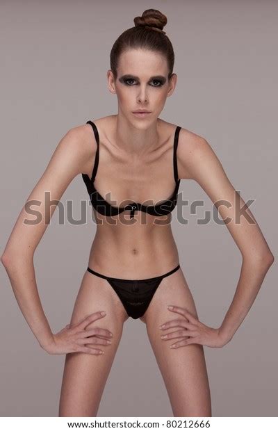 Beautiful Skinny Woman Wearing Black Lingerie Stock Photo 80212666