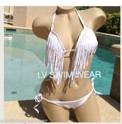 Sexy Pc White Tassel Fringe Scrunch Butt Pucker Brazilian Bikini Nwot