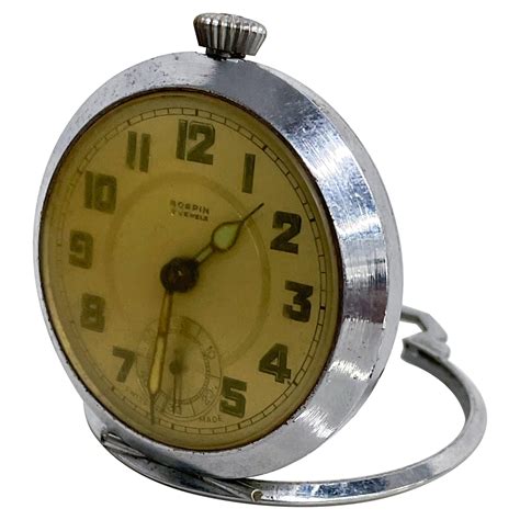 American Art Deco Black And Chrome Pocket Watch Holder With Swiss Watch