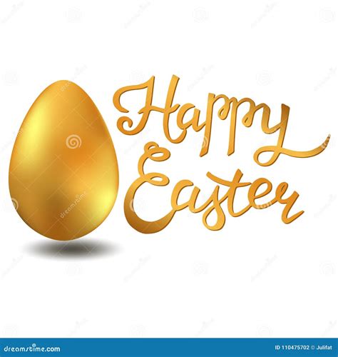 Happy Easter Lettering Card With Gold Egg Hand Drawn Lettering Stock