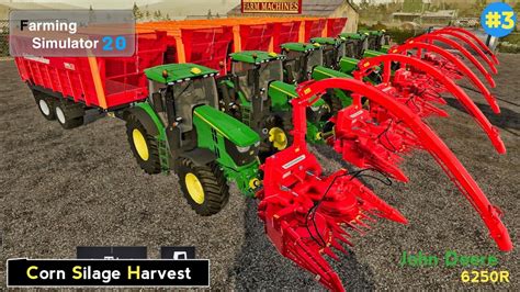 Corn Silage Harvest With John Deere 6250r Farming Simulator 20 Youtube