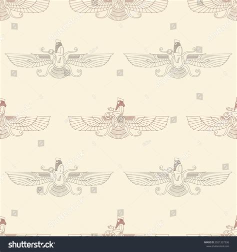 Seamless Pattern Ancient Sumerian Symbol Faravahar Stock Vector