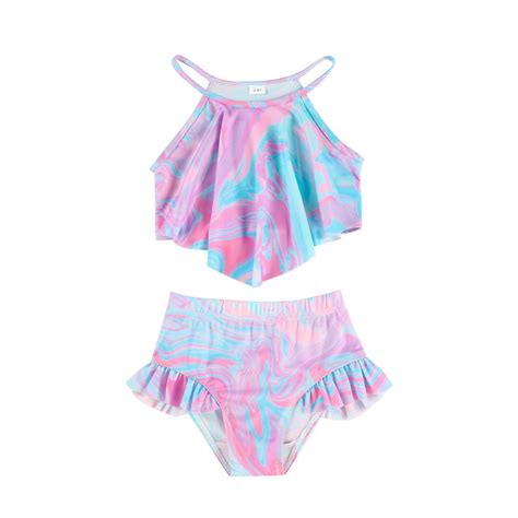 Kiijoy Newborn Girls Tie Dye Bikini Swimsuit Ruffled Beach Bathing Suit