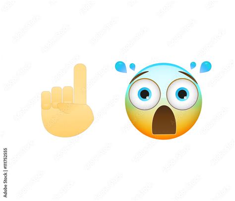 Emoticon face and hand icon meaning attention. Emoji modern flat ...