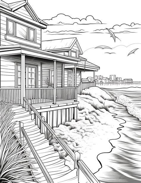 Premium Photo | A drawing of a beach house on the shore of a beach ...