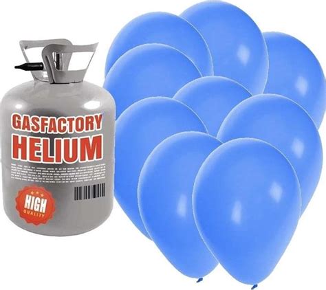 Helium Tank Met 30 Blauwe Ballonnen Blauw Heliumgas Met Ballonnen