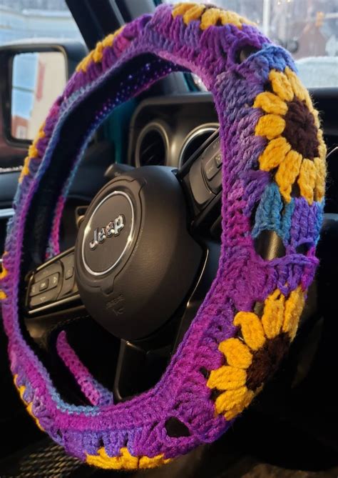 Sunflower Crochet Steering Wheel Cover Etsy