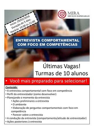 Curso Entrevista Comportamental Foco Em Compet Ncias Pdf