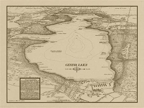 Geneva Lake Map-Sepia - Interior Elements