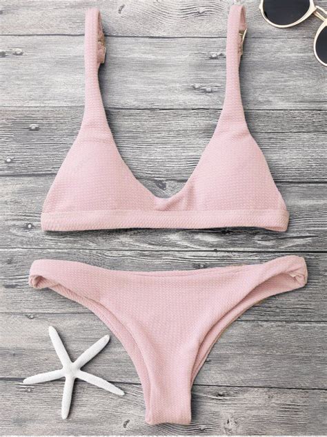 Low Waisted Padded Scoop Bikini Set Pink Bikinis S Zaful