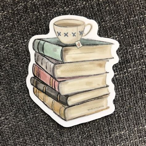 Book Stack With Tea Sticker Vintage Book Sticker Tea Etsy