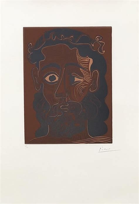 Pablo Picasso Homme Barbu Couronn Original Linocut Handsigned