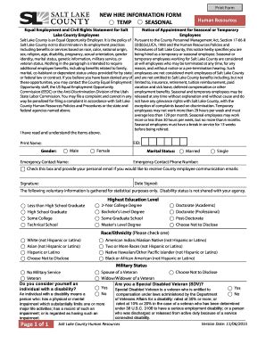 Fillable Online Slco Page 1 Of 1 NEW HIRE INFORMATION BFORMb TEMP