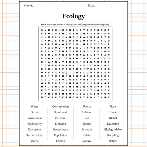 Ecology Word Search Puzzle Worksheet Activity PDF PrintableBazaar