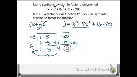 Using Synthetic Division To Factor A Polynomial Youtube