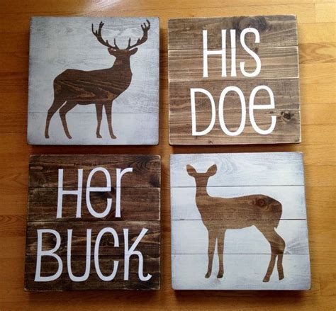 Rustic Wood Sign Set Wood Sign Her Buck His Doe Deer Decor