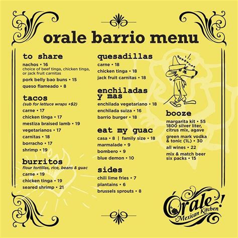 Menu at Orale Mexican Kitchen pub & bar, Jersey City