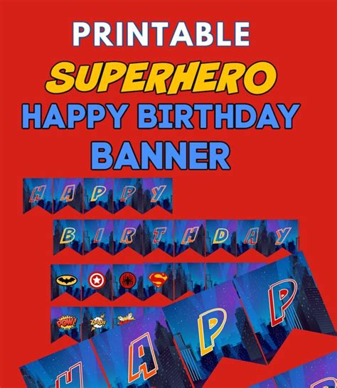 Printable Superhero Happy Birthday Banner Happy Birthday Etsy