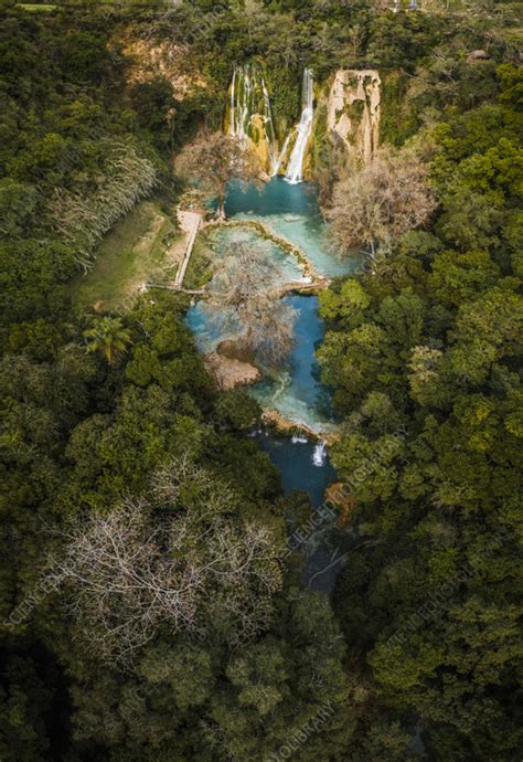 Aerial view of Tamul Huasteca waterfall, Potosina, Mexico - Stock Image ...