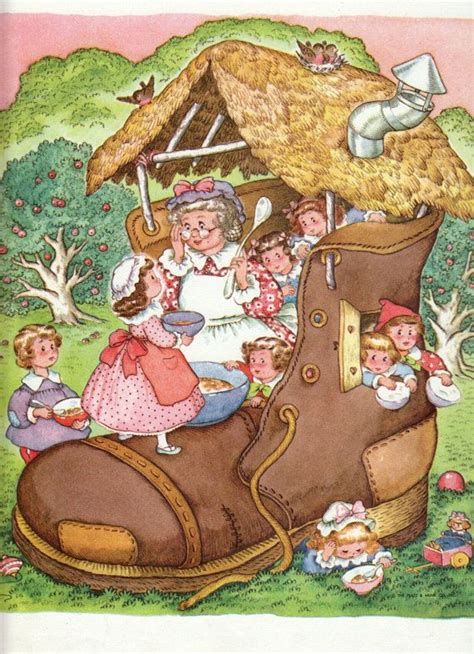 Nursery Rhyme Print Old Woman Who Lived In A Shoe Vintage Etsy