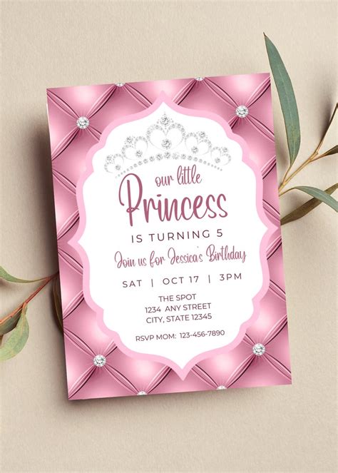 Editable Princess Birthday Invitation Princess Party Girl Etsy