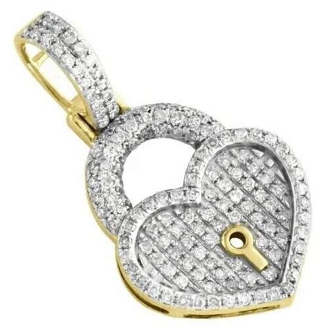 Ct Round Cut Moissanite Lock Key To Heart Pendant K Two Tone Gold