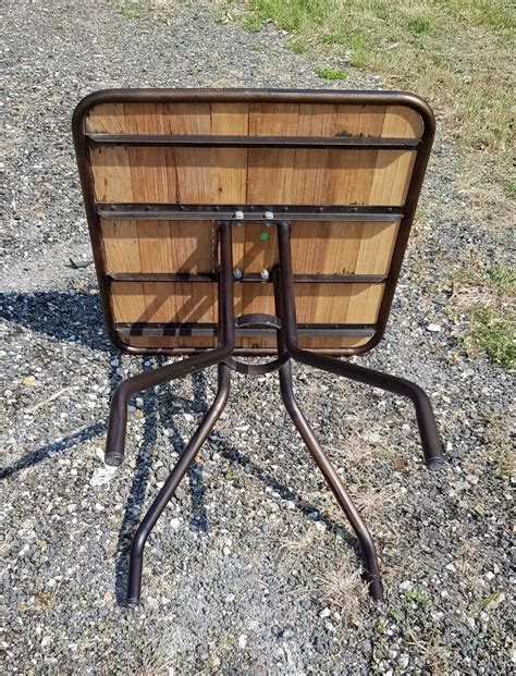 Table De Bistrot En Teck Et Fer Forg Vintage Industriel Naturel Bois