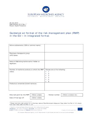 Fillable Online Ema Europa Guidance On Format Of The Risk Management