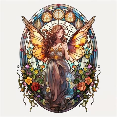 Premium Ai Image A Close Up Of A Stained Glass With A Fairy Holding A