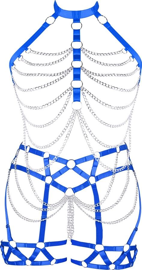 BANSSGOTH Plus Size Female Body Harness Lingerie Metal Chain Hollow Out Bra Punk Gothic